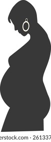 Silhouette of Pregnant Female. Vector Illustration on White Background.