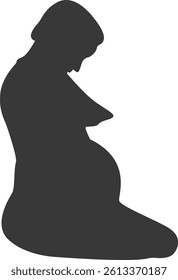Silhouette of Pregnant Female. Vector Illustration on White Background.