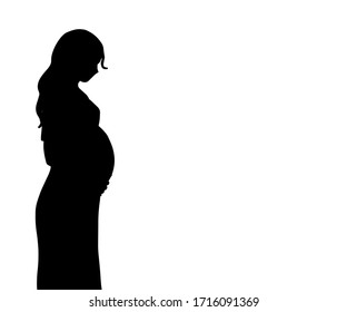 Silhouette Pregnant girl. Hand drawn Vector illustration isolated on white background. Pregnant woman. Prenatal concept. Baby and mother care