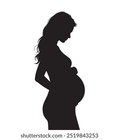 Silhouette of a pregnant girl, representing an expectant mother hugging her belly. Vector illustration isolated on a white background, ideal for maternity and motherhood-themed designs.