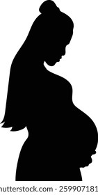 Silhouette of Pregnant Lady. Isolated Clipart on White Background.