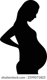Silhouette of Pregnant Lady. Isolated Clipart on White Background.