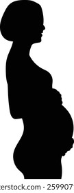 Silhouette of Pregnant Lady. Isolated Clipart on White Background.