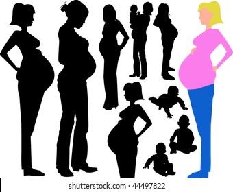 Silhouette pregnant moms and babies