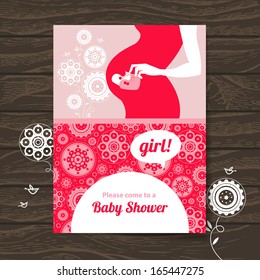 Silhouette pregnant mother. Baby shower invitation