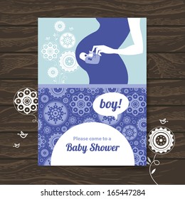 Silhouette pregnant mother. Baby shower invitation