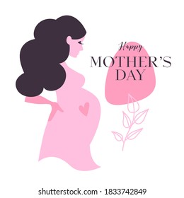 Silhouette pregnant mother. Newborn baby shower greeting card. Vector illustration of beautiful pregnancy mother background. Motherhood banner