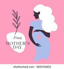 Silhouette pregnant mother. Newborn baby shower greeting card. Vector illustration of beautiful pregnancy mother background. Motherhood banner