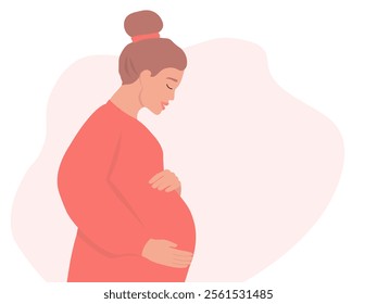 
Silhouette of a pregnant in profile. A woman with a big belly is expecting a baby with love. Vector graphics.