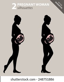 Silhouette of a pregnant woman with a baby in her womb in two poses