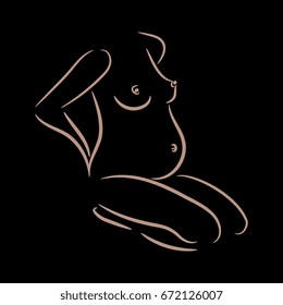 Silhouette of a pregnant woman, childbirth and maternity, stage of pregnancy, birth, vector illustration