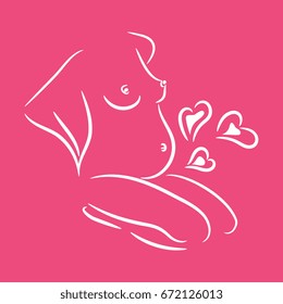 Silhouette of a pregnant woman, childbirth and maternity, stage of pregnancy, birth, vector illustration