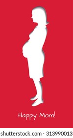 Silhouette of the pregnant woman, cut from paper. Editable Vector illustration.