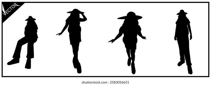 silhouette of pregnant woman. different poses. vector illustration.