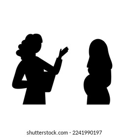Silhouette of pregnant woman at doctor's appointment. Vector illustration of a woman