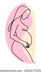 Silhouette of a pregnant woman drawn in line art style. Vector illustration for banner design.