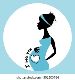 Silhouette of pregnant woman. Expectant mother with empty space