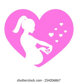 Silhouette of Pregnant Woman  with fingers Heart symbol