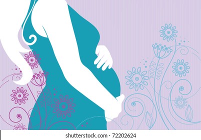 Silhouette of pregnant woman in flowers