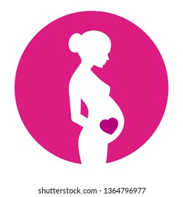 Silhouette of pregnant woman with heart on pink background - Vector