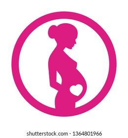 Silhouette of pregnant woman with heart on pink background - Vector