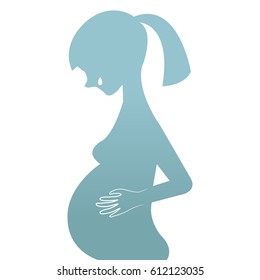 Silhouette of a pregnant woman holding womb and cry