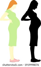 Silhouette de una mujer embarazada, enorme bebé bulto. Ilustración vectorial.