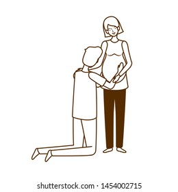 silhouette of pregnant woman with husband standing