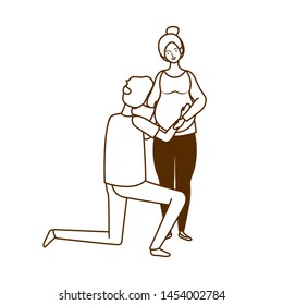 silhouette of pregnant woman with husband standing