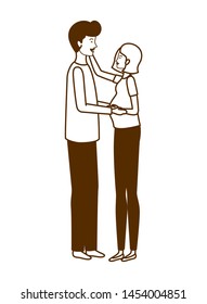 silhouette of pregnant woman with husband standing