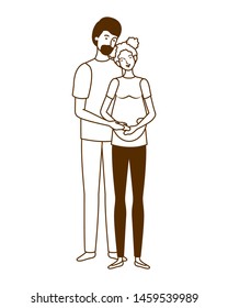 silhouette of pregnant woman with husband standing