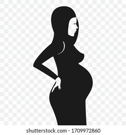 Silhouette of a pregnant woman isolated on a transparent background. A pregnant woman of Arab appearance.