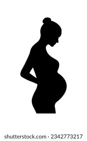 Silhouette of pregnant woman isolated on white background. 