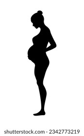 Silhouette of pregnant woman isolated on white background. 