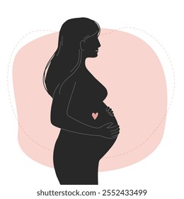 Silhouette of a pregnant woman isolated on white background. Vector flat illustration.