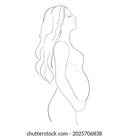 Silhouette of a pregnant woman. Line art. Illustration. Drawing of a pregnant woman.