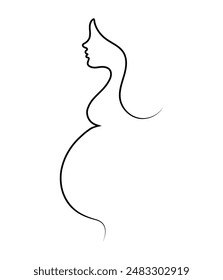 Silhouette of pregnant woman with long hair. Simple beautiful logo or icon of pregnancy, gynecology .Mother's Day