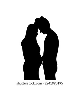 Silhouette of pregnant woman and man holding her belly. Vector illustration