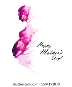 The silhouette of a pregnant woman. Mixed media. Happy Mother's Day. Vector illustration