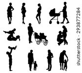 Silhouette of Pregnant Woman and Moms With Children - Vector Image