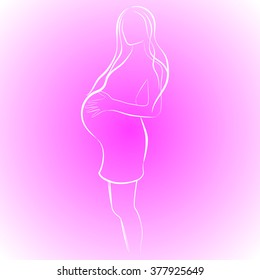 Silhouette of the pregnant woman on a pink background