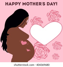 Silhouette of pregnant woman on pink background.