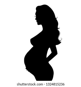 Silhouette of pregnant woman on white background. Vector illustration. Isolate