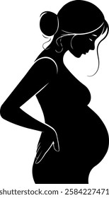 Silhouette of a pregnant woman with one hand supporting her spine