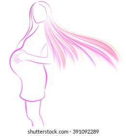 Silhouette of the pregnant woman in pink