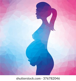 Silhouette of pregnant woman, polygonal colorful illustration