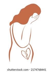 Silhouette of a pregnant woman in profile. Female is crying. Protest by feminists.The concept against the prohibition of abortion. Vector graphics.