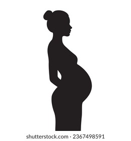 Silhouette de una mujer embarazada, vista lateral. Ilustración del vector aislada en fondo blanco