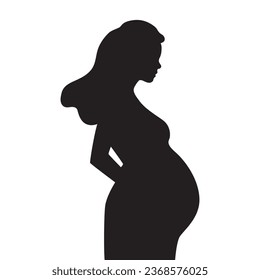 Silhouette of a pregnant woman, side view. Vector illustration isolated on white background