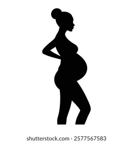 Silhouette of a pregnant woman in a standing pose, symbolizing motherhood, pregnancy, and maternity care. Perfect for medical, parenting, baby shower, and family-related designs and illustrations.